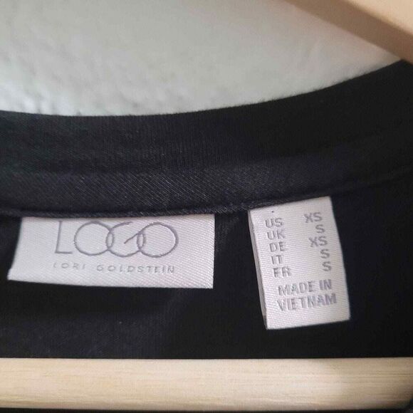 LOGO Lori Goldstein Dress‎ Women's XS Black Short Sleeve Tiered Midi Modal Blend - Picture 3 of 7